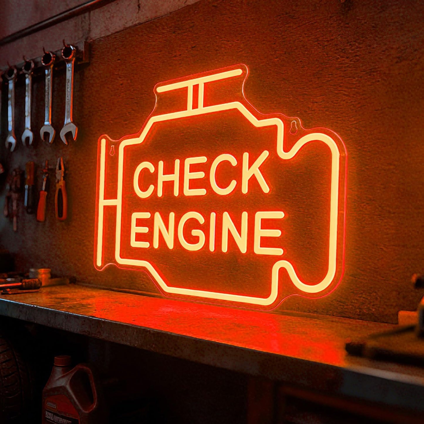 Letrero neón LED Check Engine para garaje decoración