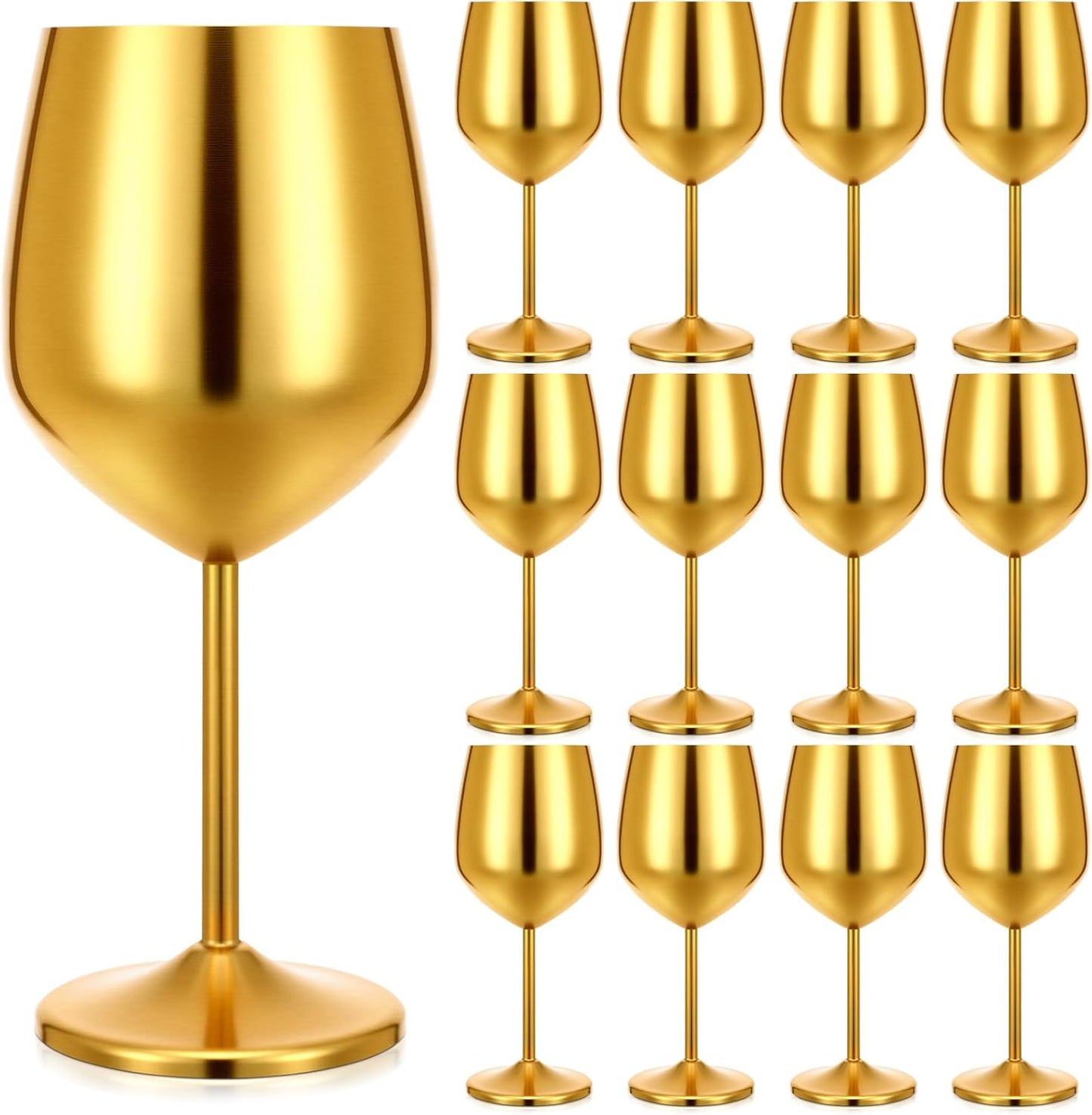12 Copas Vino Aluminio 18oz Doradas Tallo Elegantes