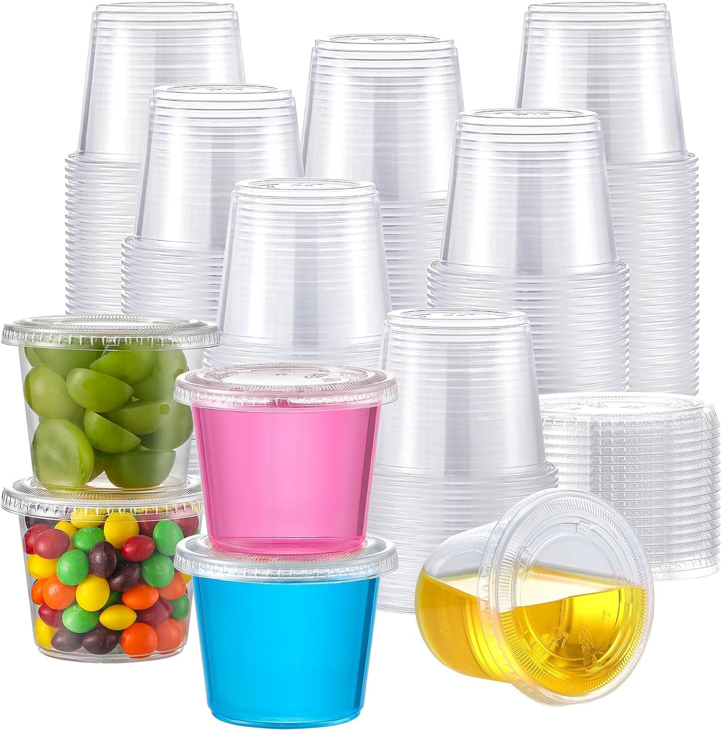 100 Juegos Tazas 5.5oz con Tapas Vasos Gelatina Plástico
