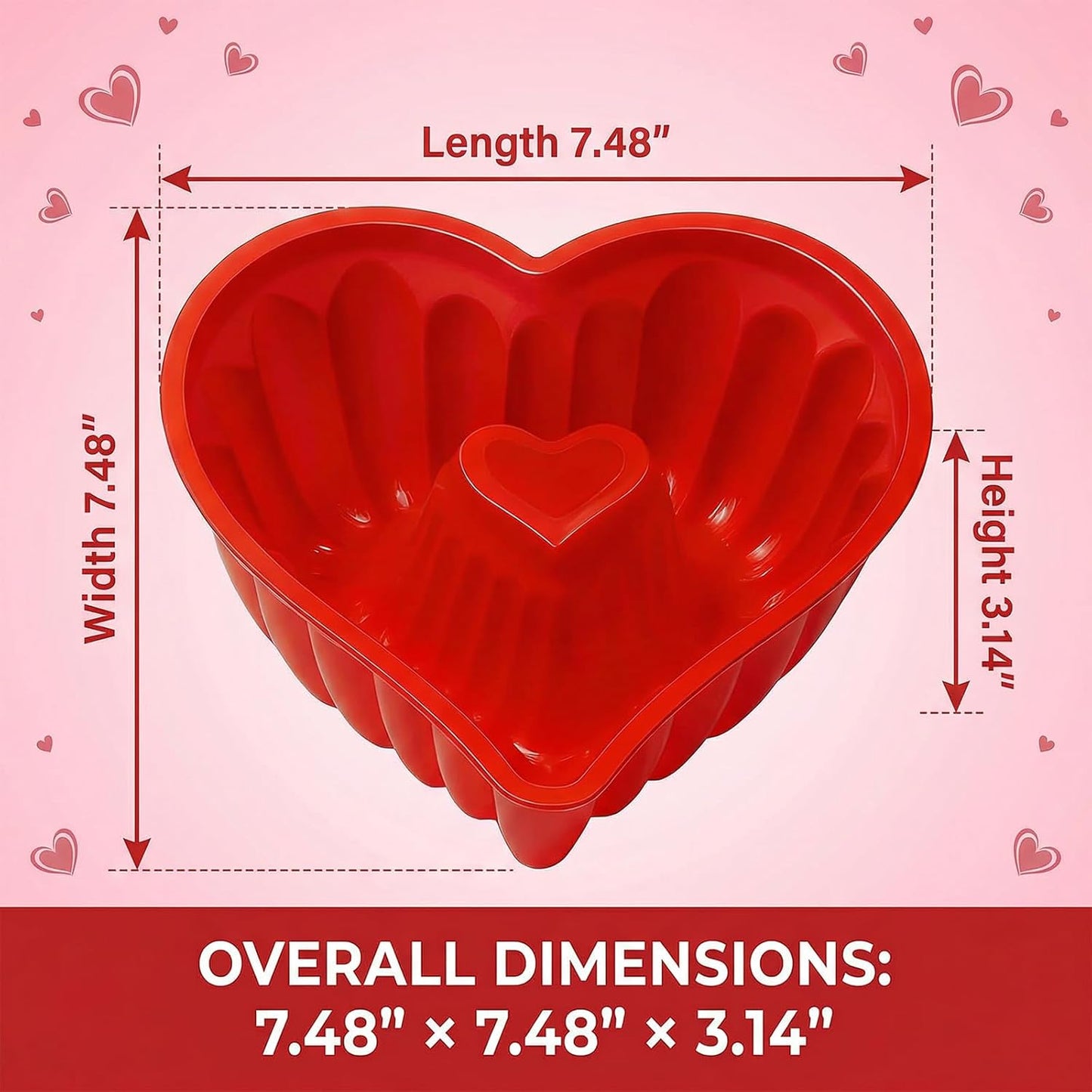 Moldes de silicona en forma de corazones antiadherentes para tartas de panecillo y brownies 8"