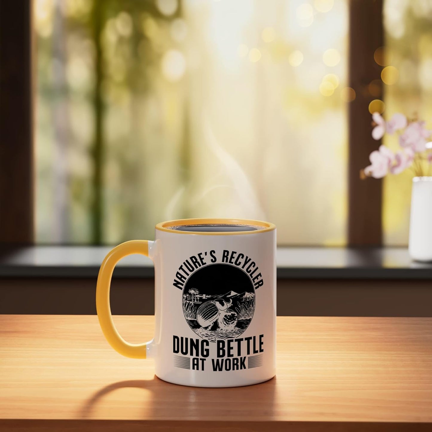 Taza Cerámica Amante de Insectos Amarillo/Blanco