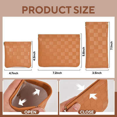 4 bolsas maquillaje cuero impermeable con cierre presión