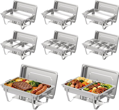 Set 8 Pzas Plato 9qt Acero Inox Bandeja Agua Eventos Plateado