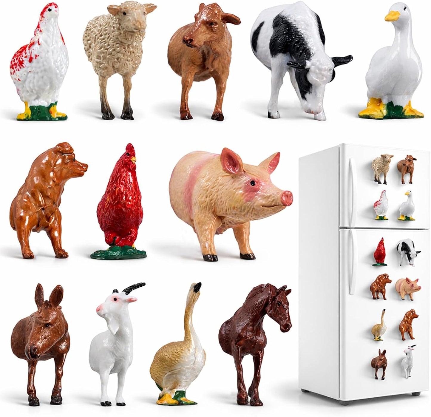 Paquete de 12 imanes 3D de animales de granja para nevera y decoración