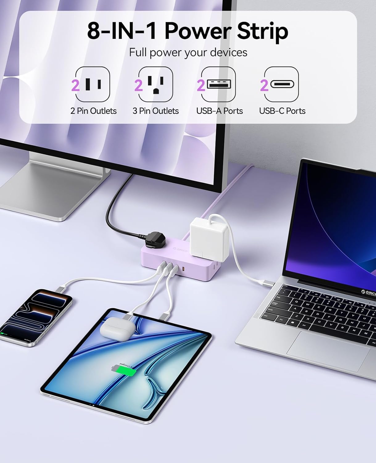 Regleta alimentación con USB y 5 pies cable extensión