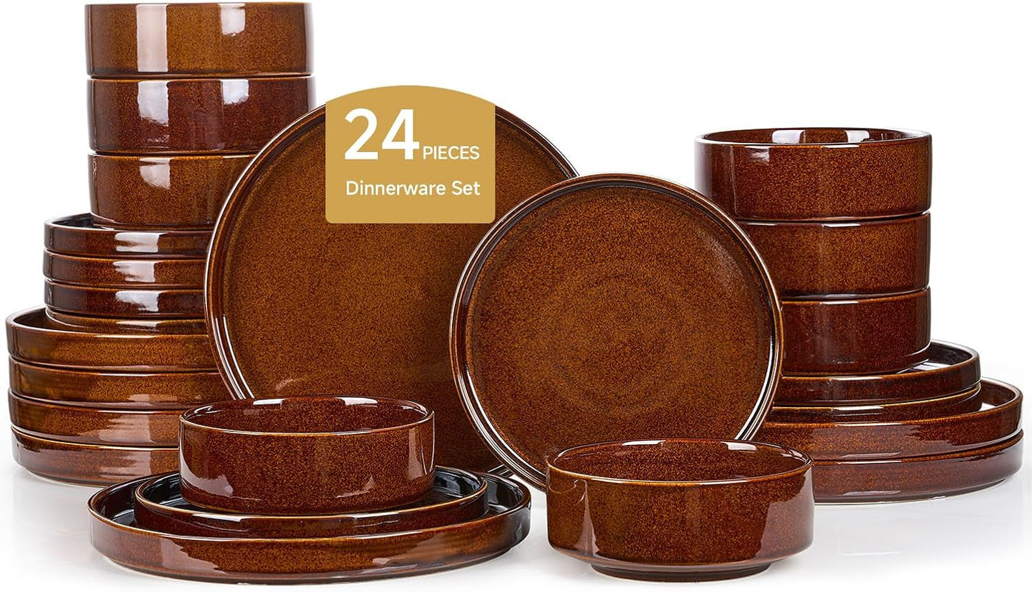 Juego 8 platos porcelana esmalte marrón
