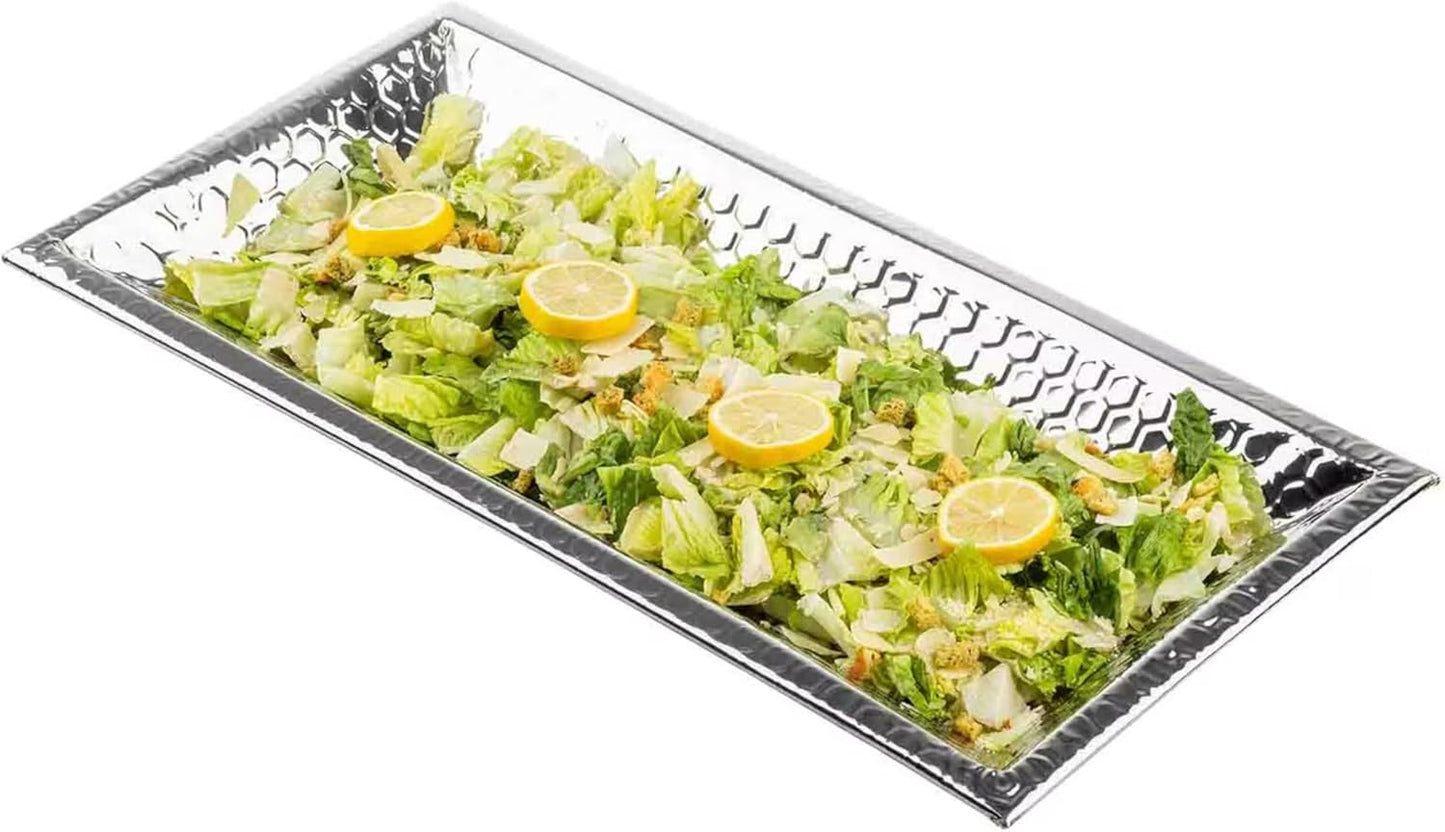 Cuenco Rectangular Acero Inox 14qt Patrón Panal Plateado
