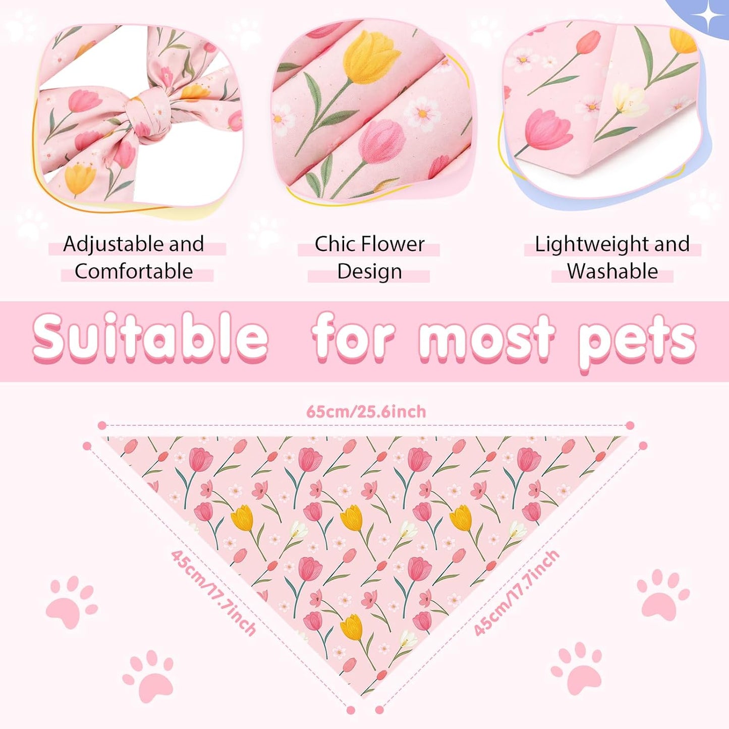 50 Bandanas Primavera para Perro con Flores Ajustables