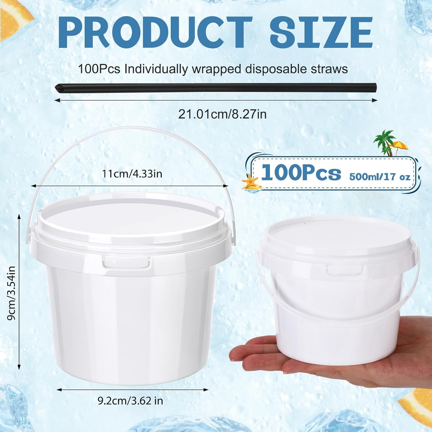 Pack 100 Cubos Plástico Ron 17oz Con Tapa y Popote