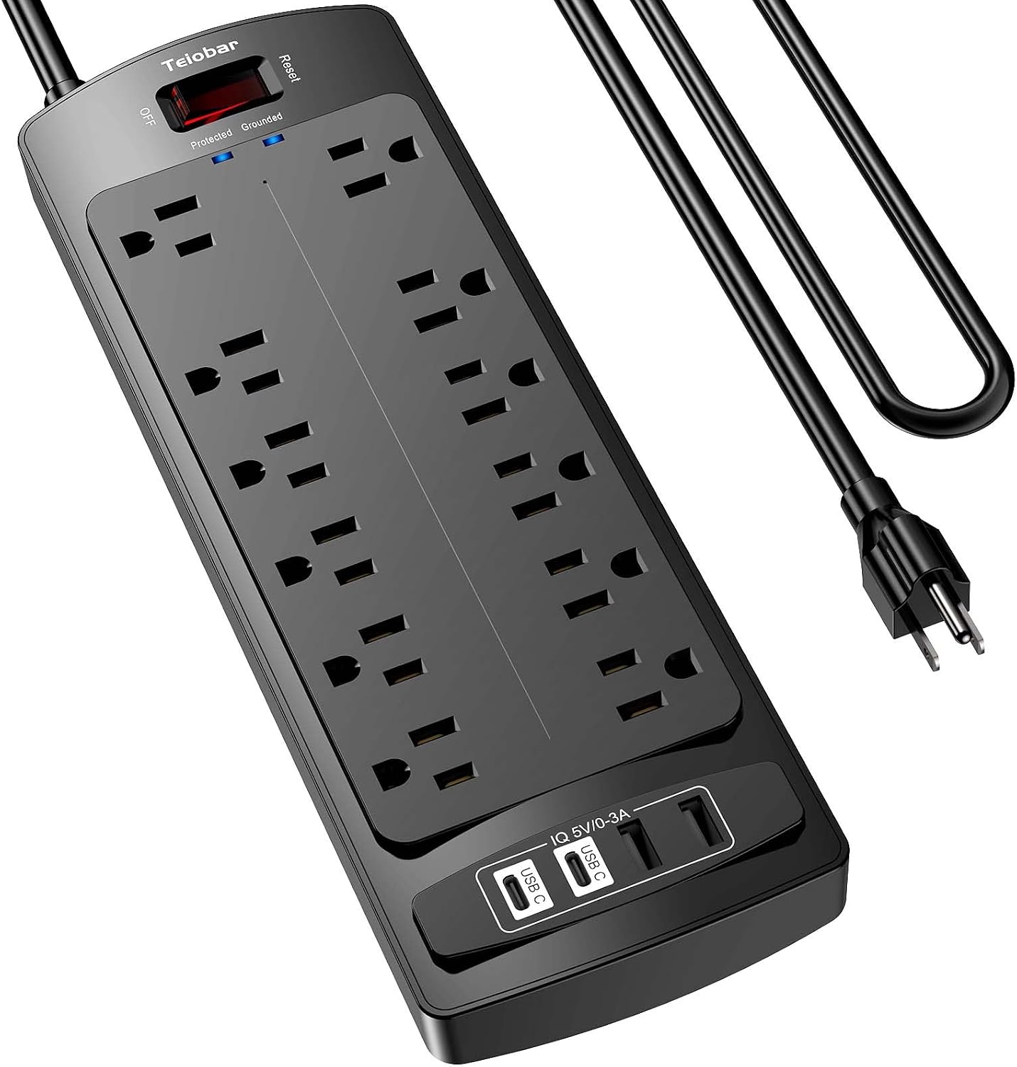 Cable extensión 6ft 12 salidas USB 4 puertos 1875W negro