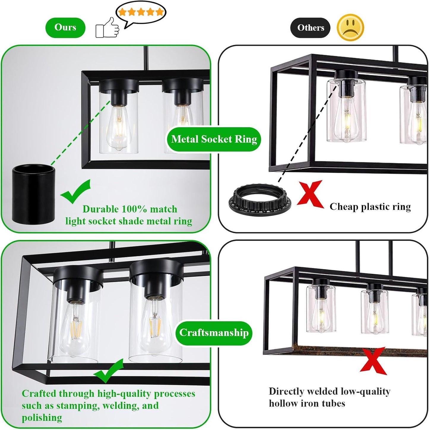 Lámpara techo estilo granja 5 luces vidrio comedor