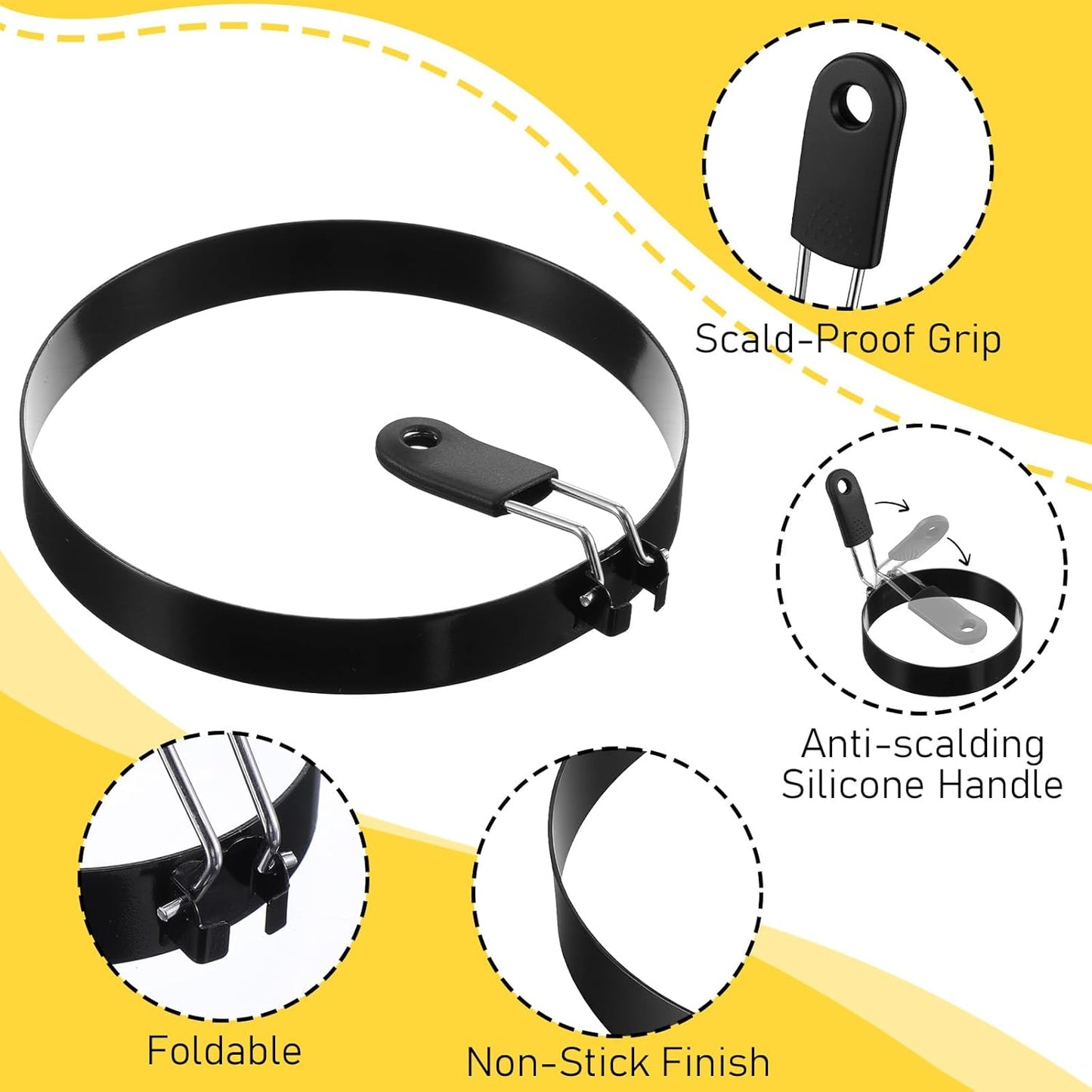 Set 8 Anillos Huevo 3.5pulg Molde Silicona Acero Inox