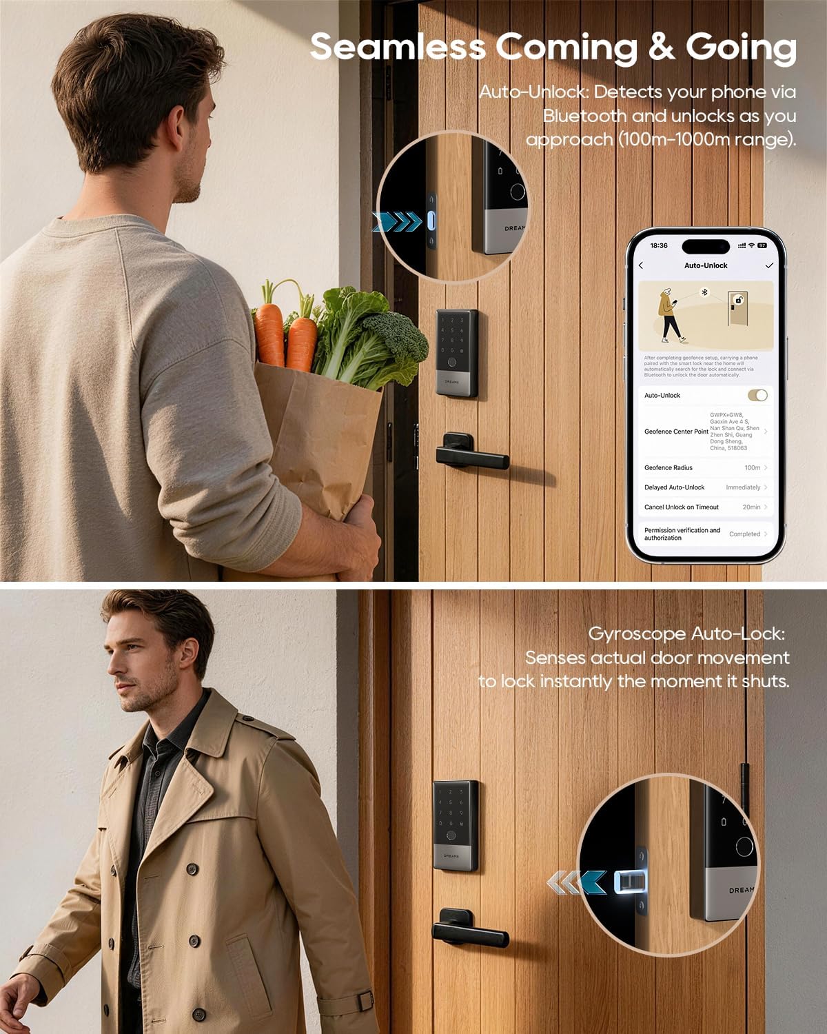 Cerradura puerta inteligente Wi-Fi con huella dactilar IP65