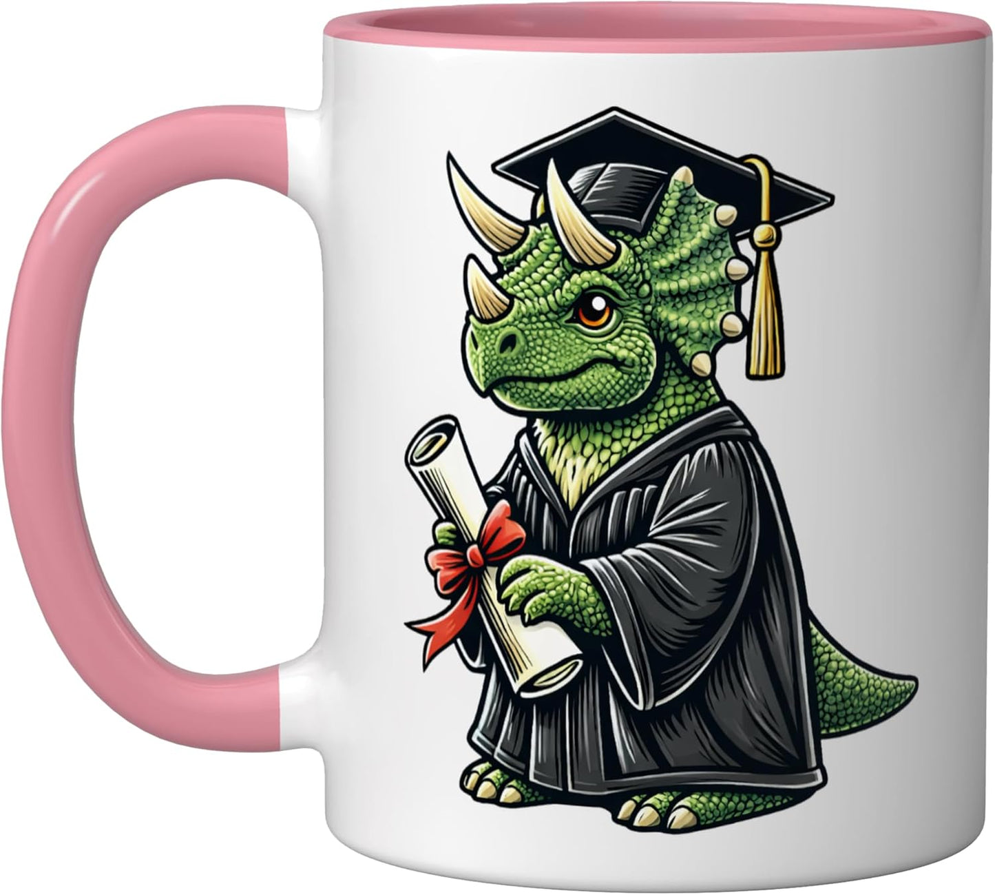 Taza Cerámica Dinosaurio Triceratops Rosa/Blanca