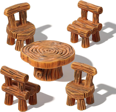 Set 5 accesorios jardín hadas mini mesa sillas resina decoración