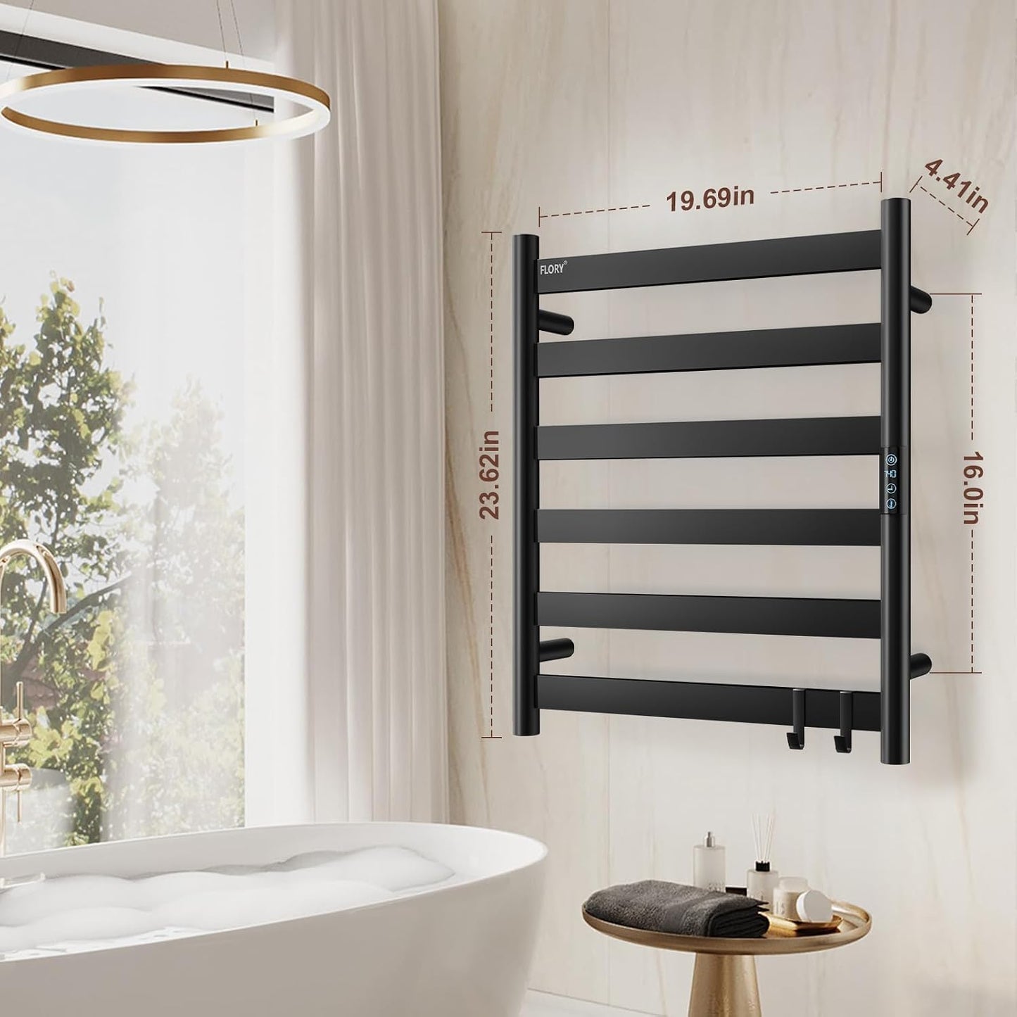 Toallero térmico pared 6 bares negro mate con pantalla LED
