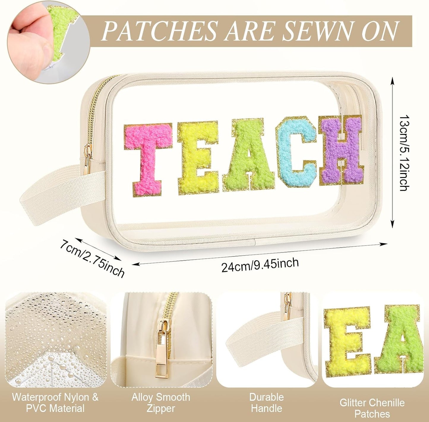 Bolsas maquillaje transparentes con parches cabello impermeables