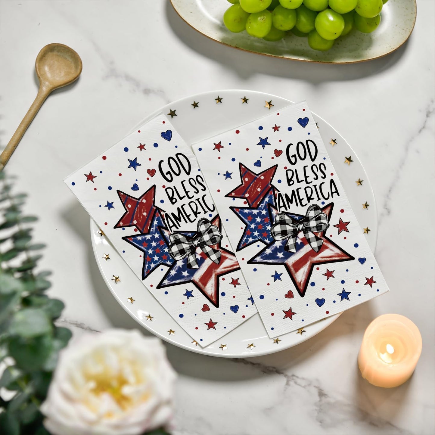 50 Pzas Servilletas Papel Estrellas Bandera Americana