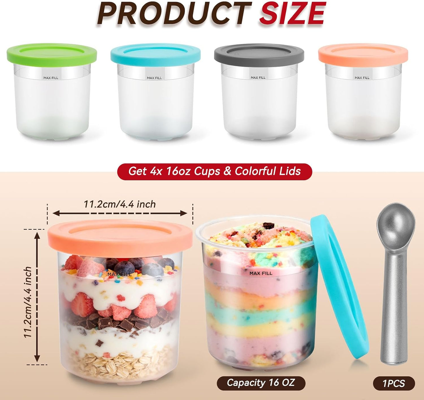 Set 4 Pzas Crema Tapas 16oz Comp Sin BPA