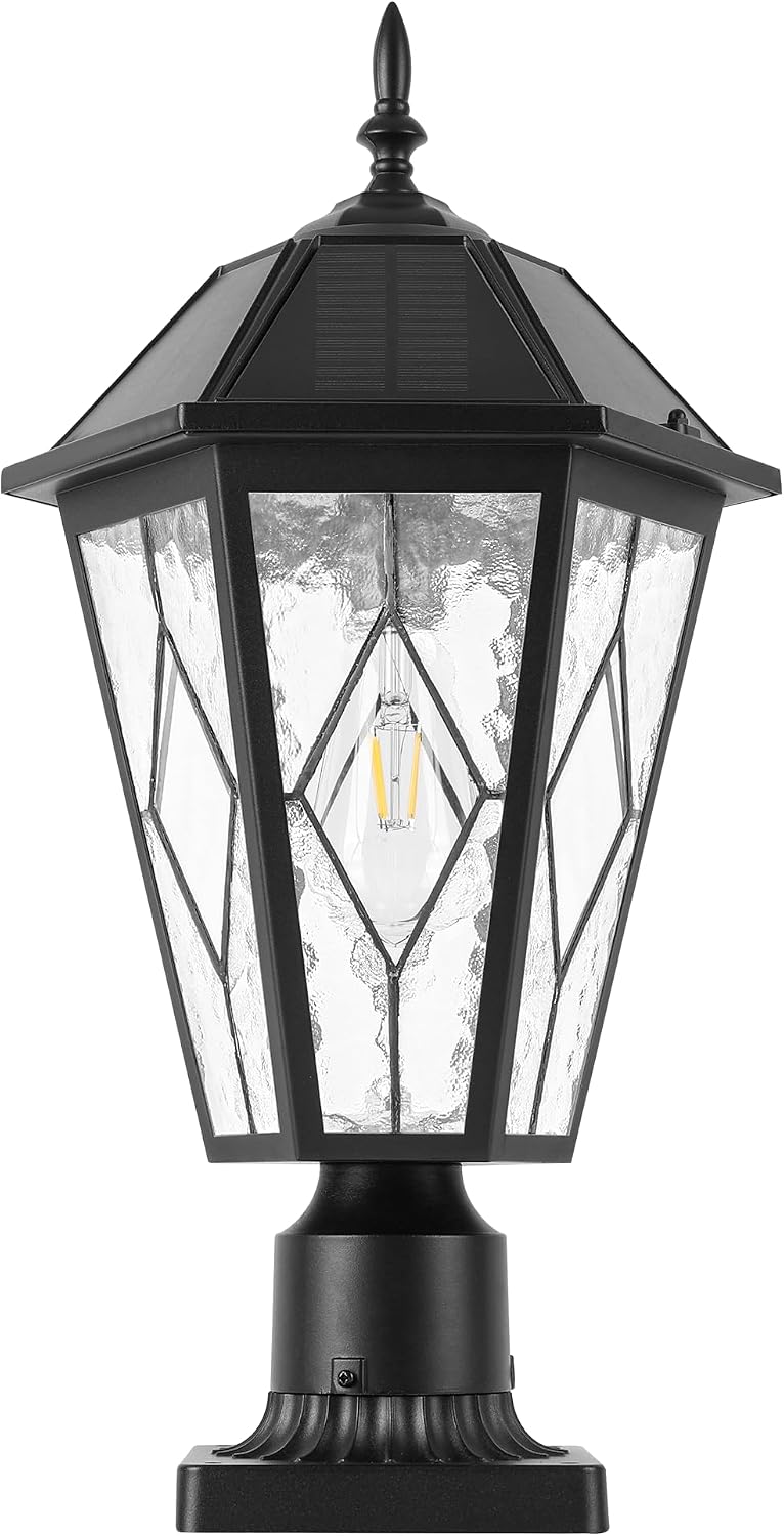 Luz solar poste al aire libre inalámbrica negra impermeable