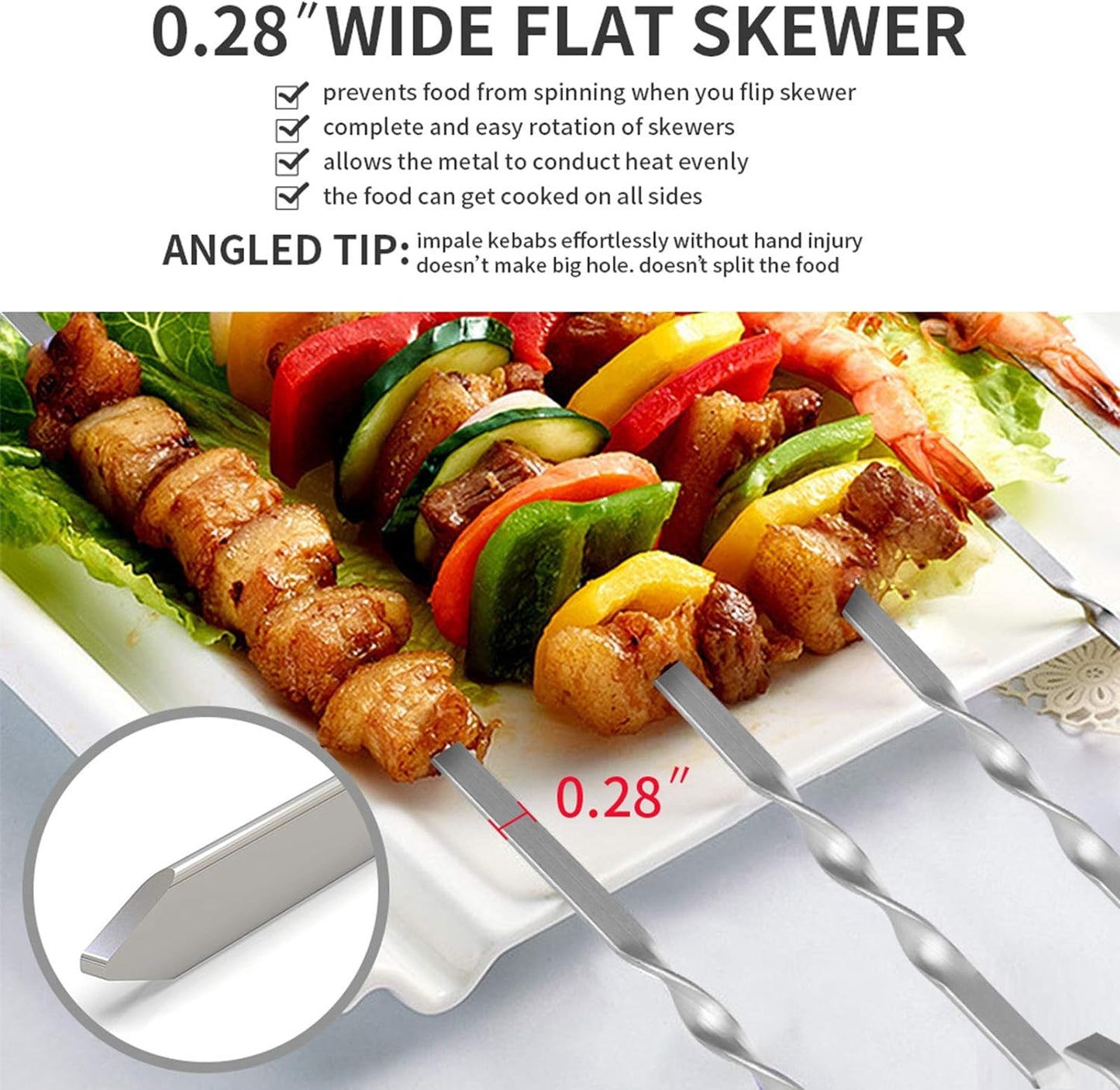 Brochetas acero inox 17pulg para kabob parrilla BBQ