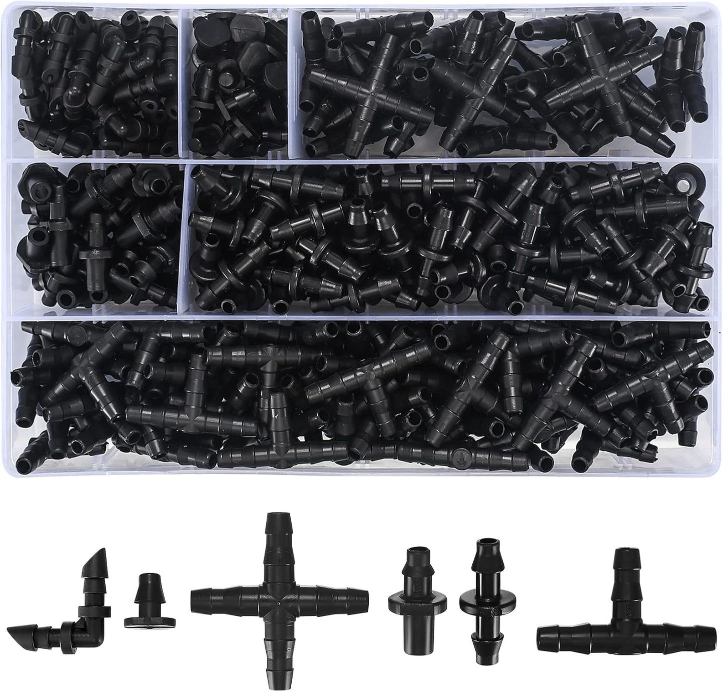Kit 300 accesorios riego 1/4pulg conectores púas tees enchufe