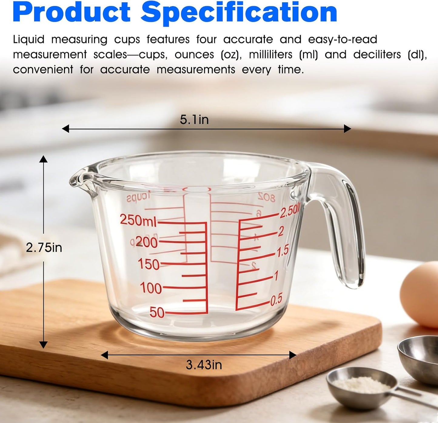 Taza medidora de vidrio para hornear y cocinar, lavavajillas, congelador, microondas y horno