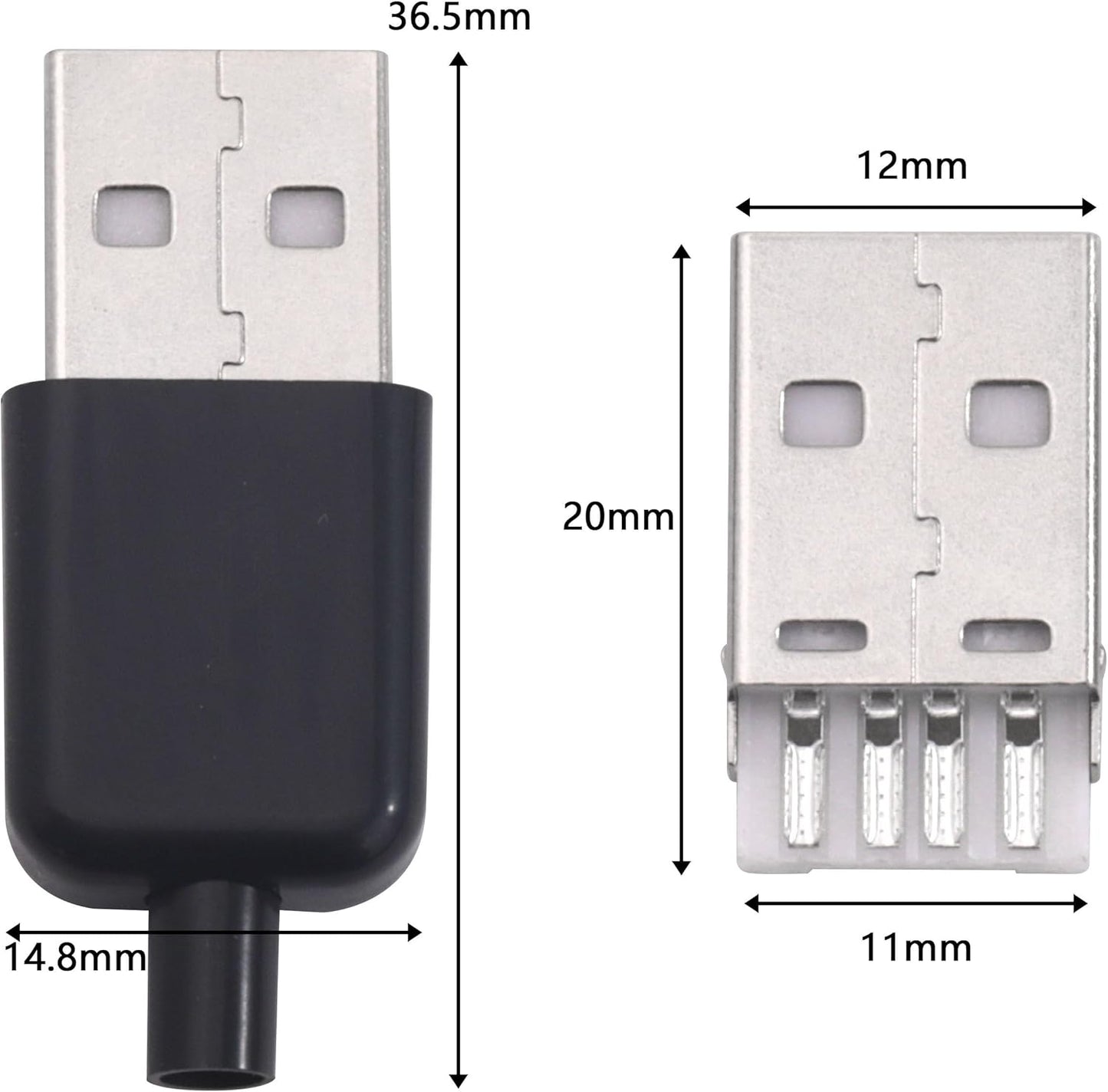 20 Conectores USB 2.0 Tipo A Negro para Soldadura