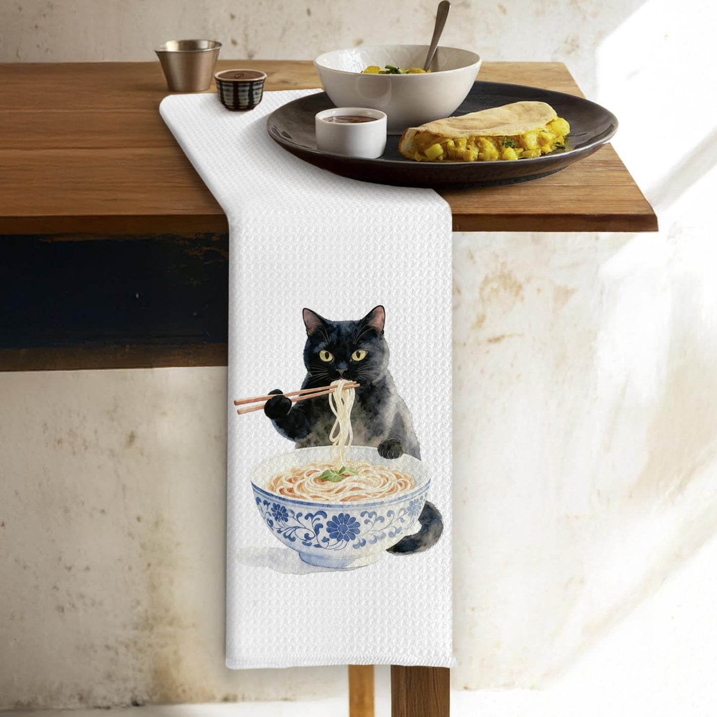 Toallas de cocina Chinoiserie con diseño de gato negro