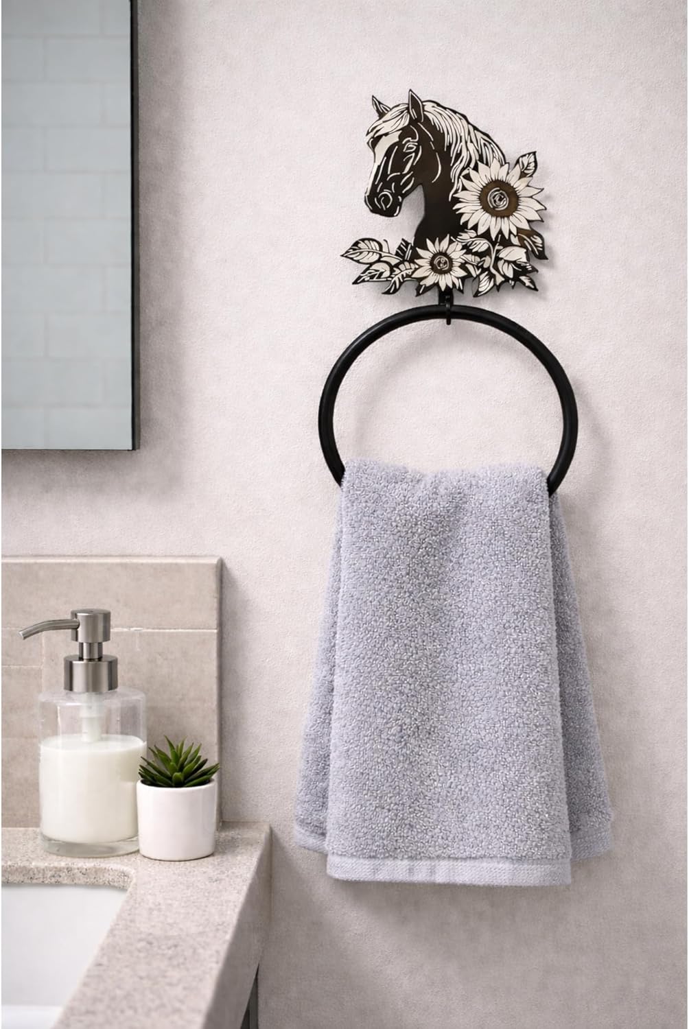 Porta toallas de baño con flor de sol metal colgado pared