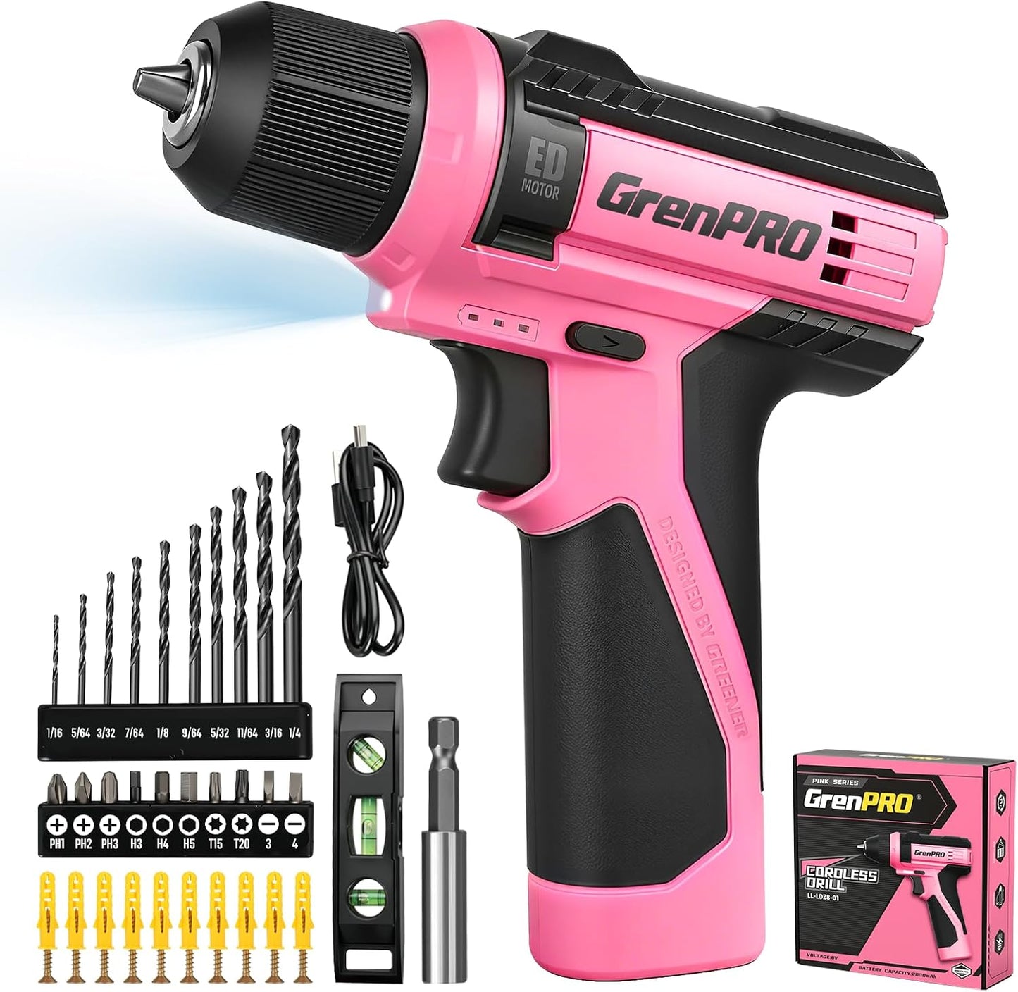 Taladro inalámbrico 8V con 43 accesorios LED tipo C