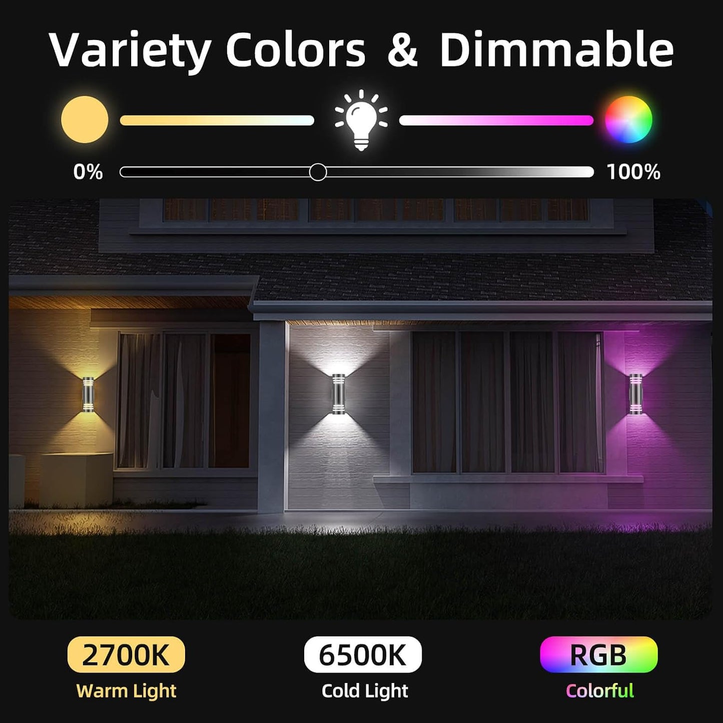 Luces pared exteriores RGB con control remoto acero inox