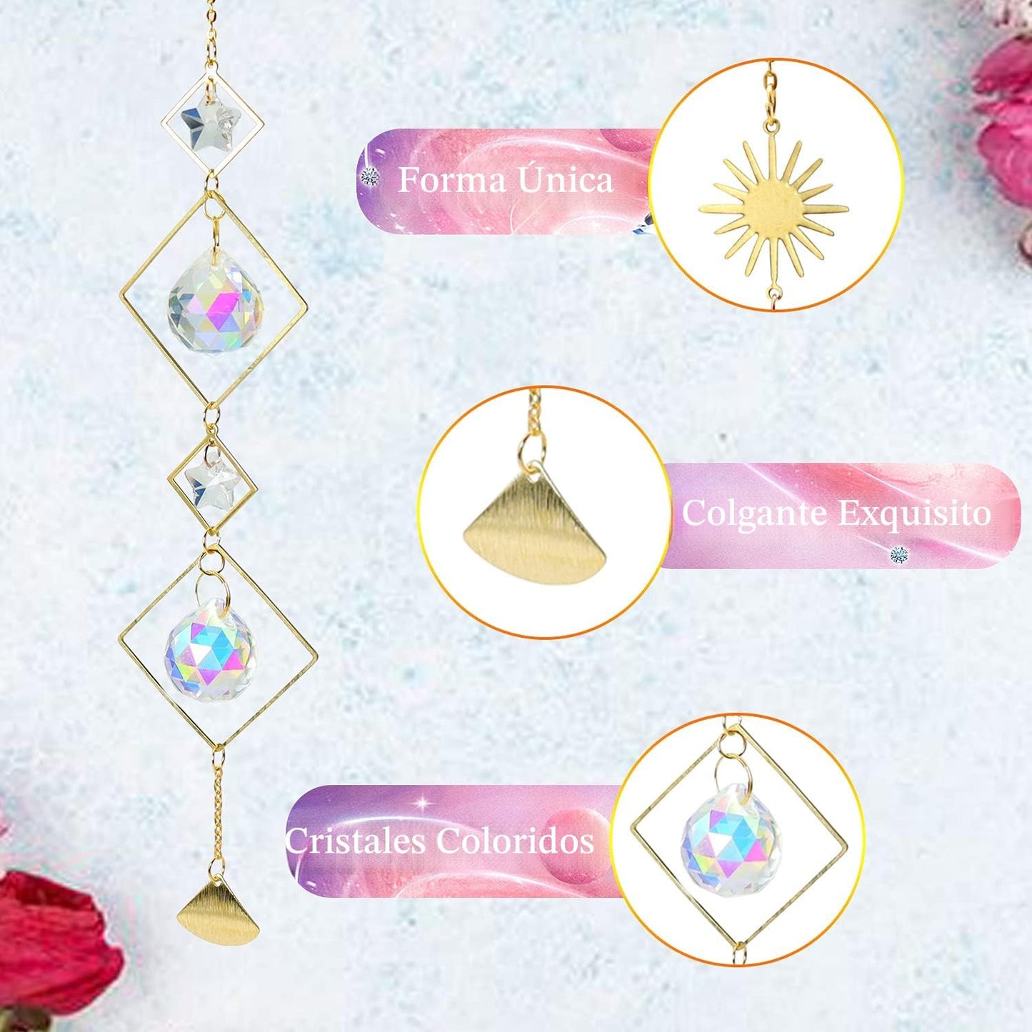 6 Pzas Atrapasueños Cristales Colgante Cadena Decoración Hogar
