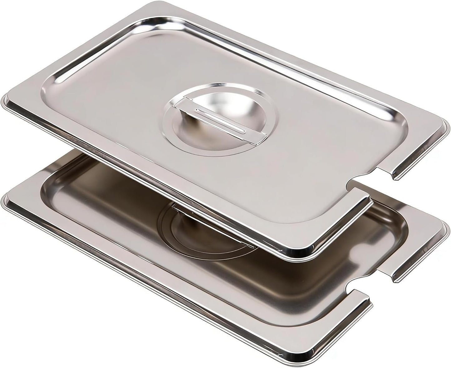 Paquete de 2 cubiertas para sartén hotel con muescas 1/4 y tapa de vapor acero inoxidable