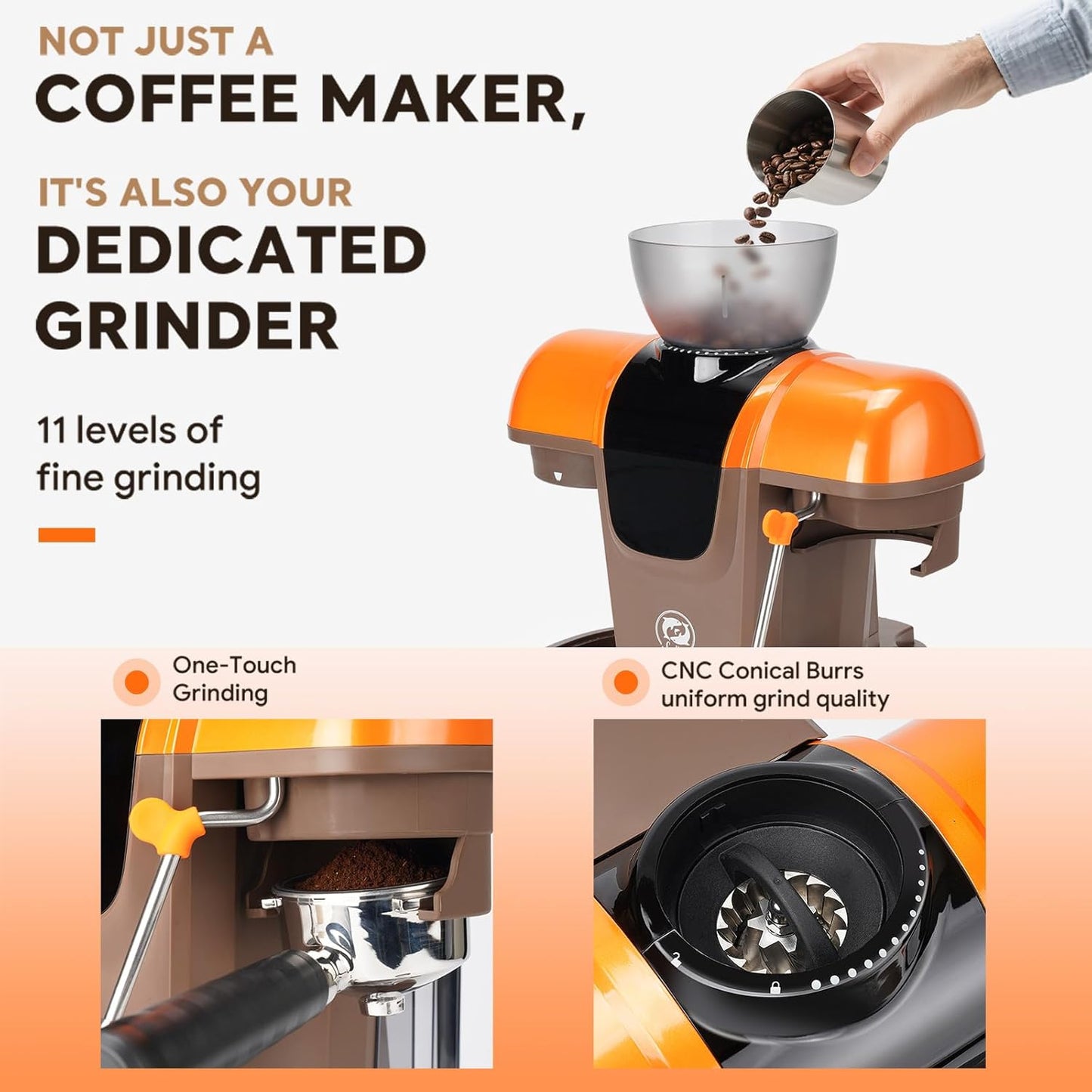 Máquina Espresso Semiautomática 20 Bar Molinillo Integrado
