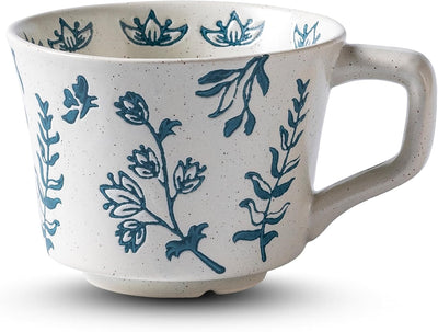 Taza de cerámica para café, té y leche, color azul, hecha a mano
