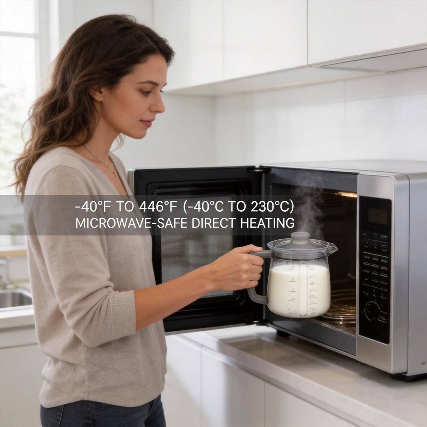 Jarra silicona para microondas calentar leche 25.4fl oz gris