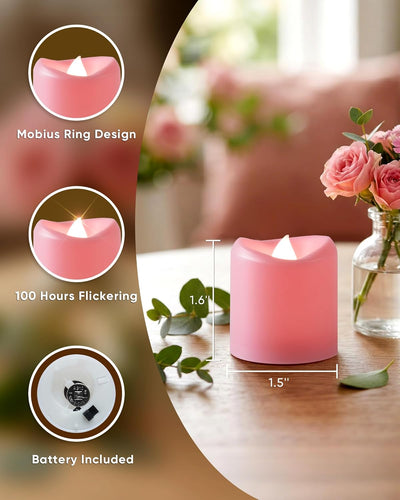 24 Velas Votivas LED Parpadeantes Rosa Bateria 100h Bodas