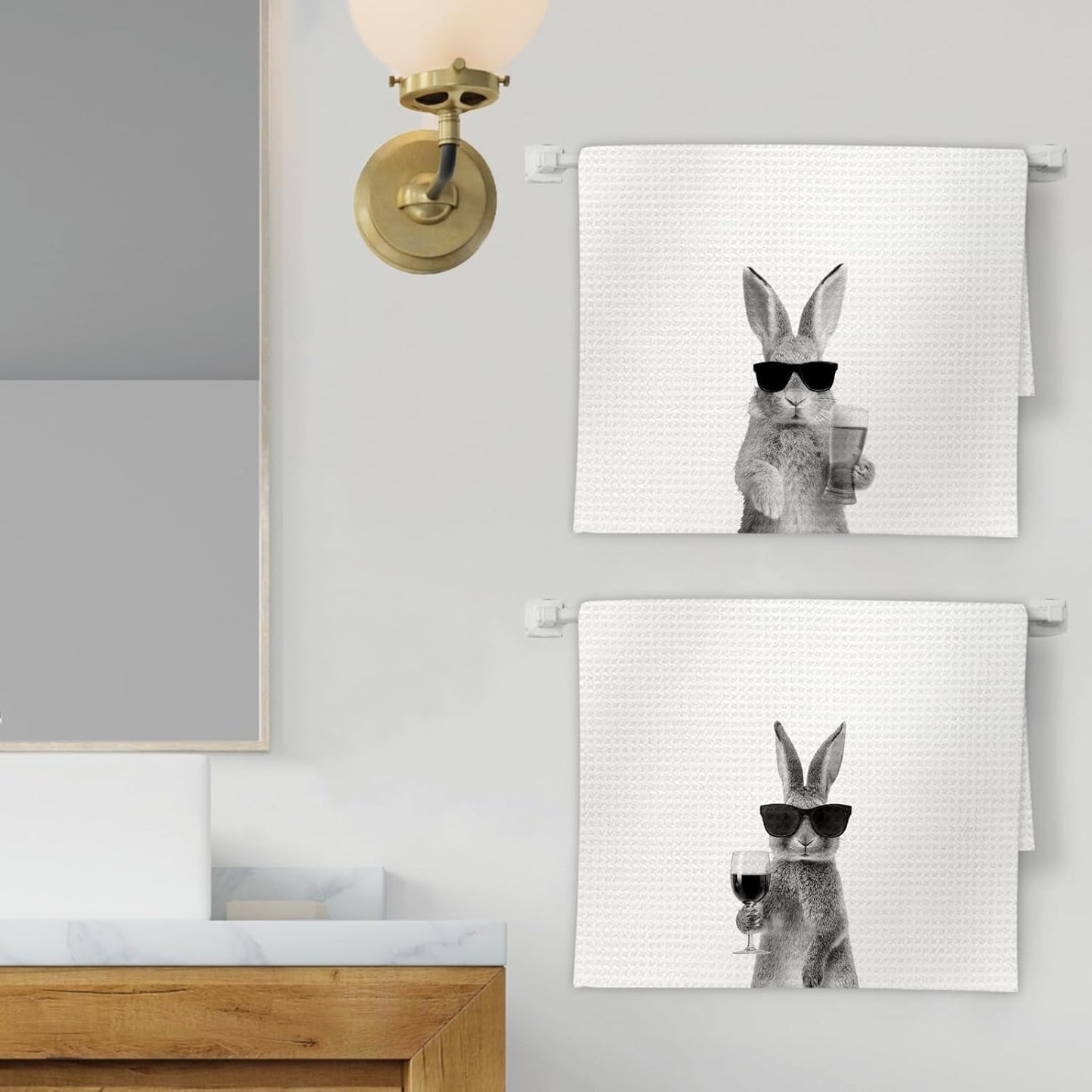 Juego de 2 toallas de cocina con diseño de conejo para cocina, hogar y bar