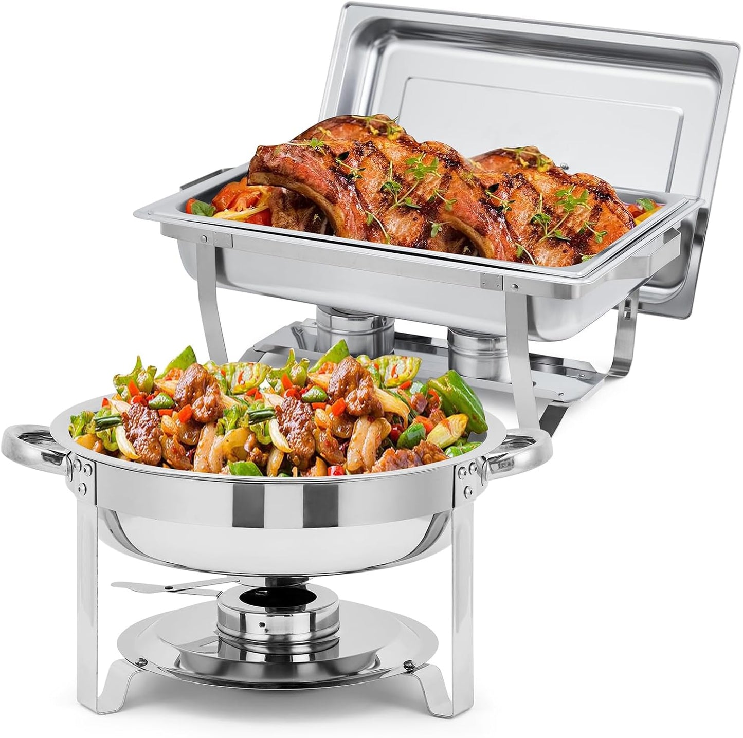 Set platos bufé calentadores 8qt y 5qt acero inox