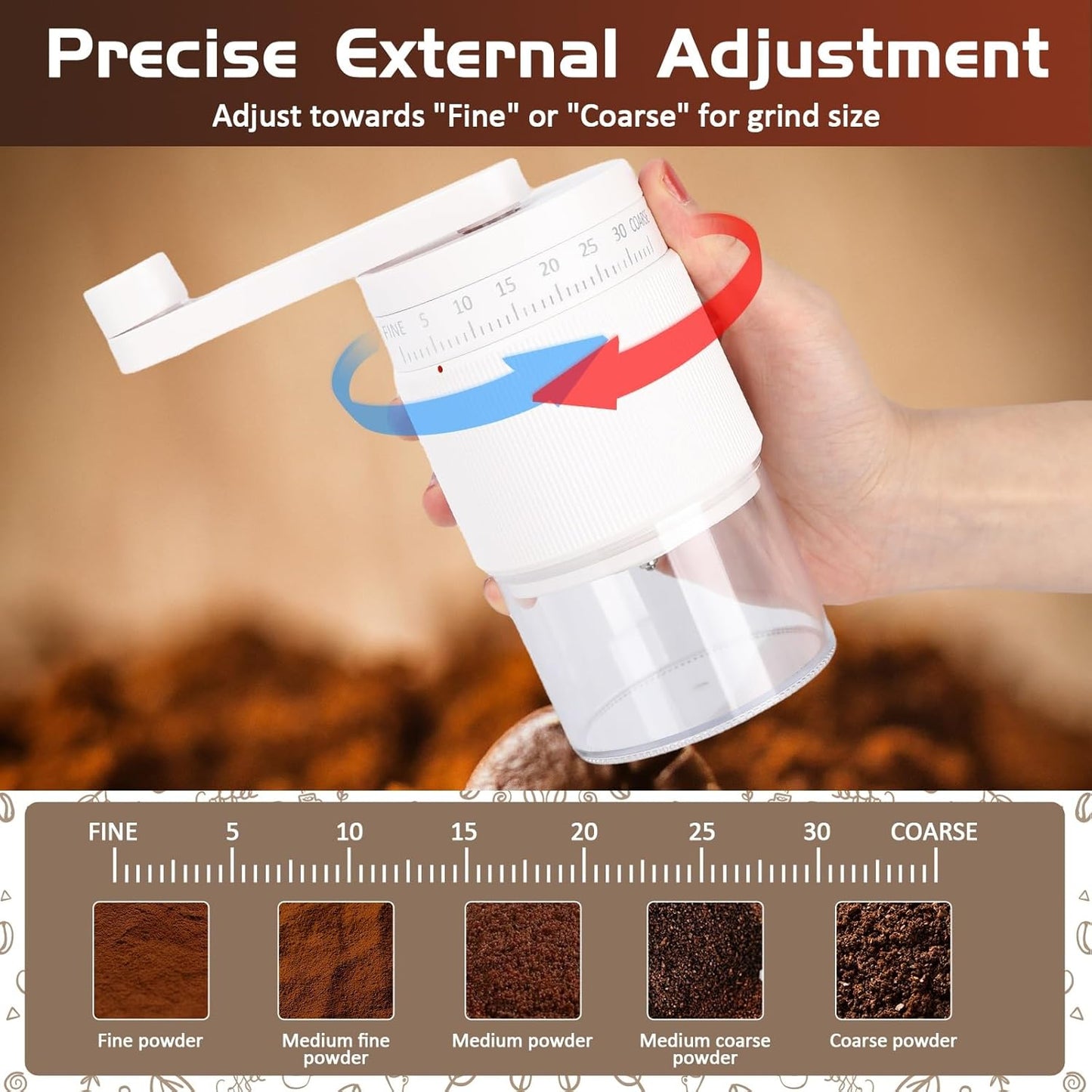 Molinillo de café manual de cerámica ajustable portátil