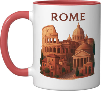 Taza de cerámica Roma Italia con diseño artístico rojo y blanco