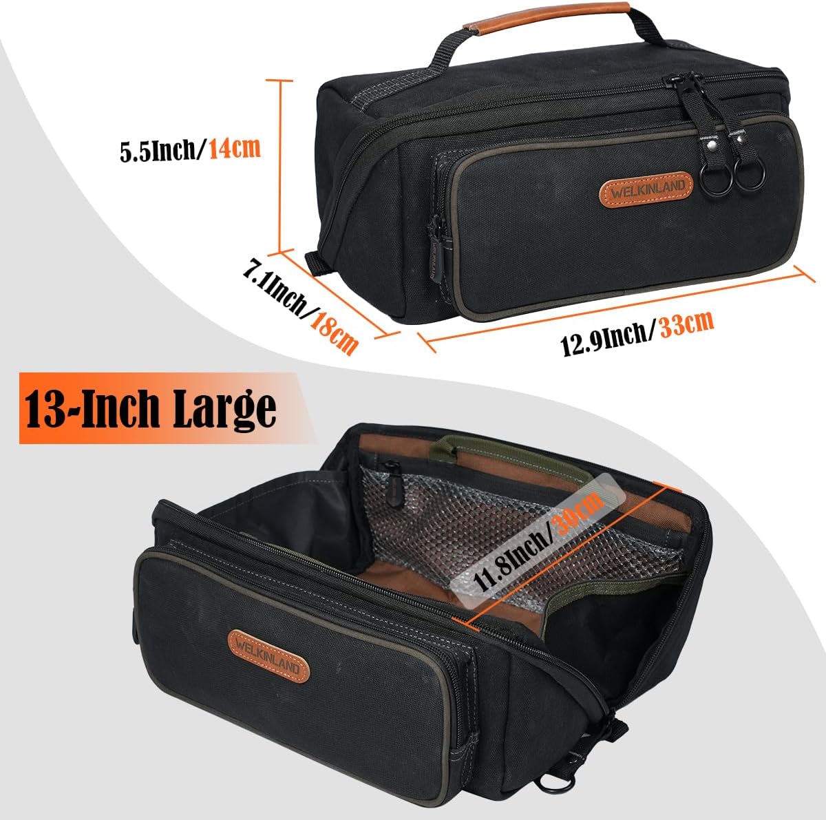 Bolsa herramientas LayFlat 13pulg lona encerada 5 bolsillos