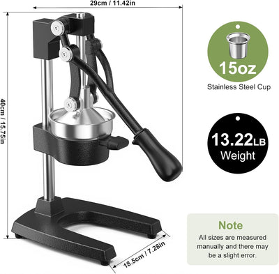 Exprimidor Manual Hierro Fundido Taza Acero Inox