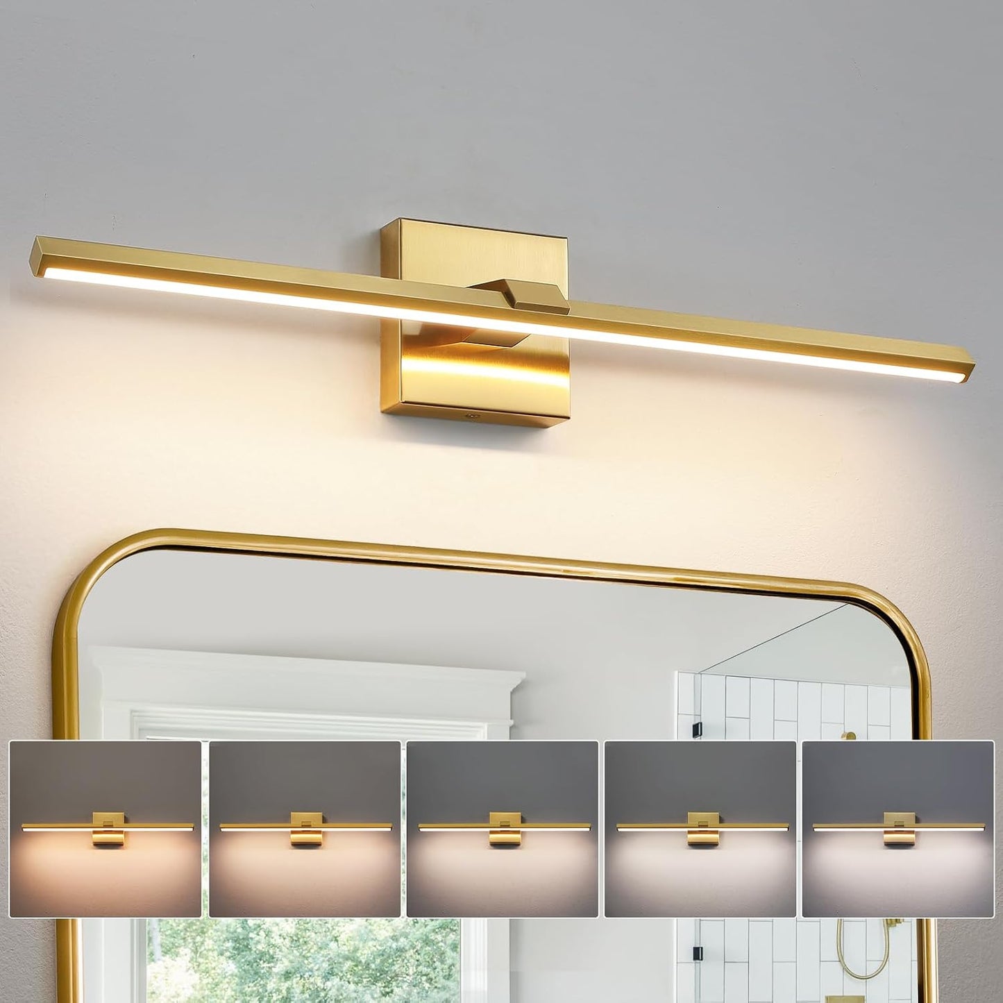 Lámpara LED dorada de tocador baño 24pulg regulable 5CCT