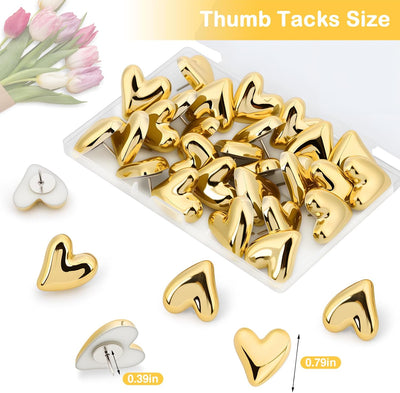 30 piezas de clavos para pizarra con forma de corazón dorado, imanes para refrigerador, clavos decorativos para tablero de corcho