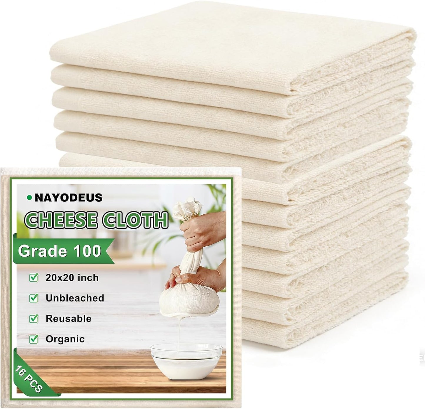 12 paños de queso reutilizables de algodón orgánico 20 x 20 pulgadas