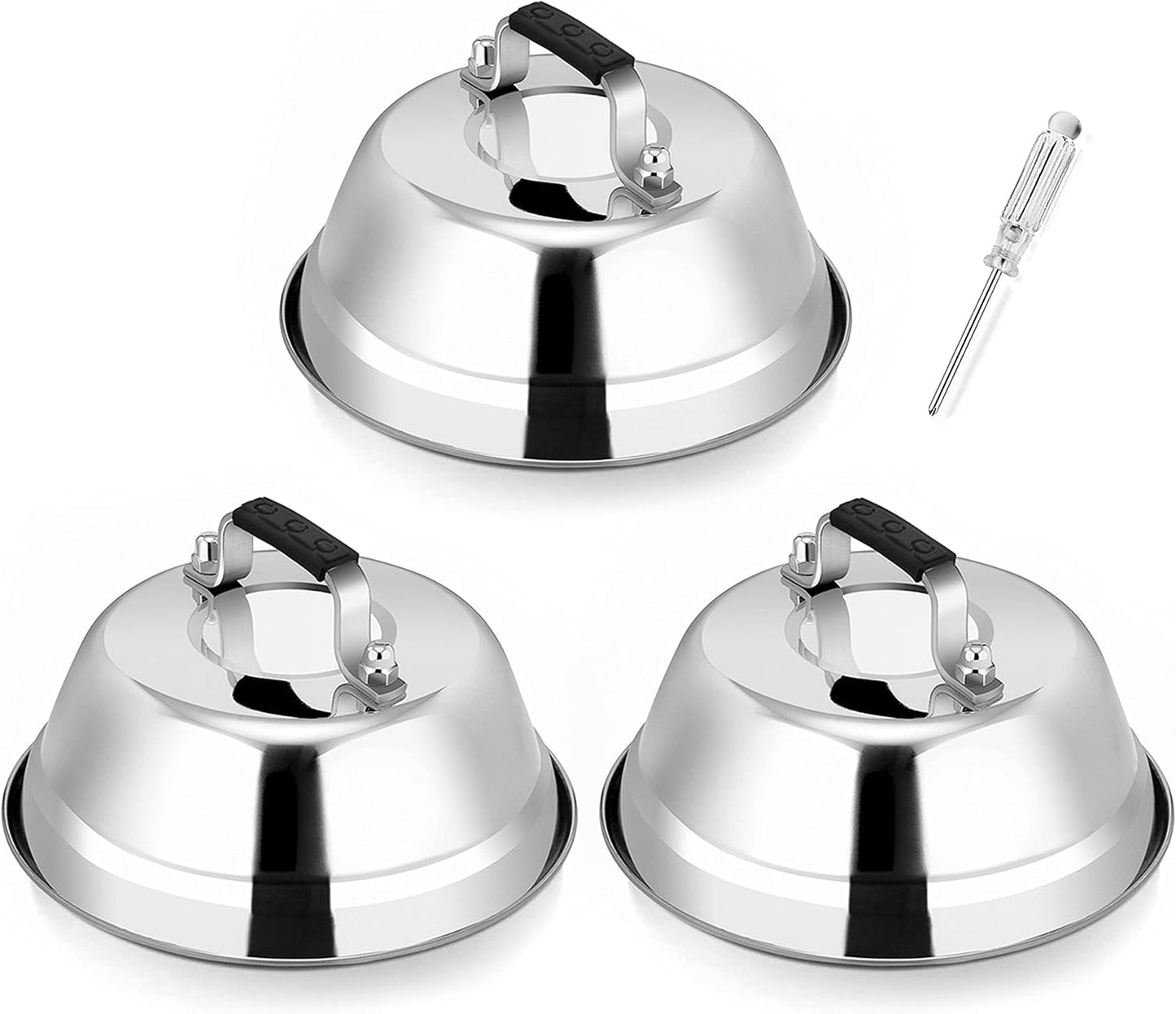 3 Cúpulas Fusión Queso 6.5pulg Acero Inox Plana con Mango