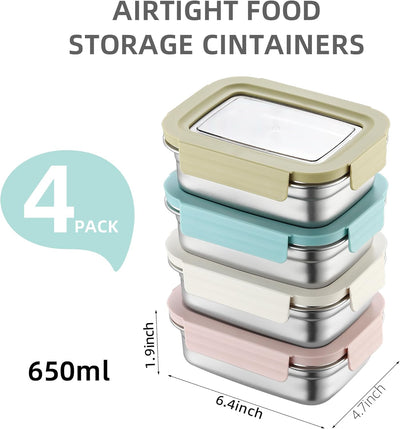 Caja bento de acero inoxidable con tapa 22.8oz para preparar comidas, sin fugas y hermético, reutilizable y apilable (blanco, amarillo, rosa, verde)