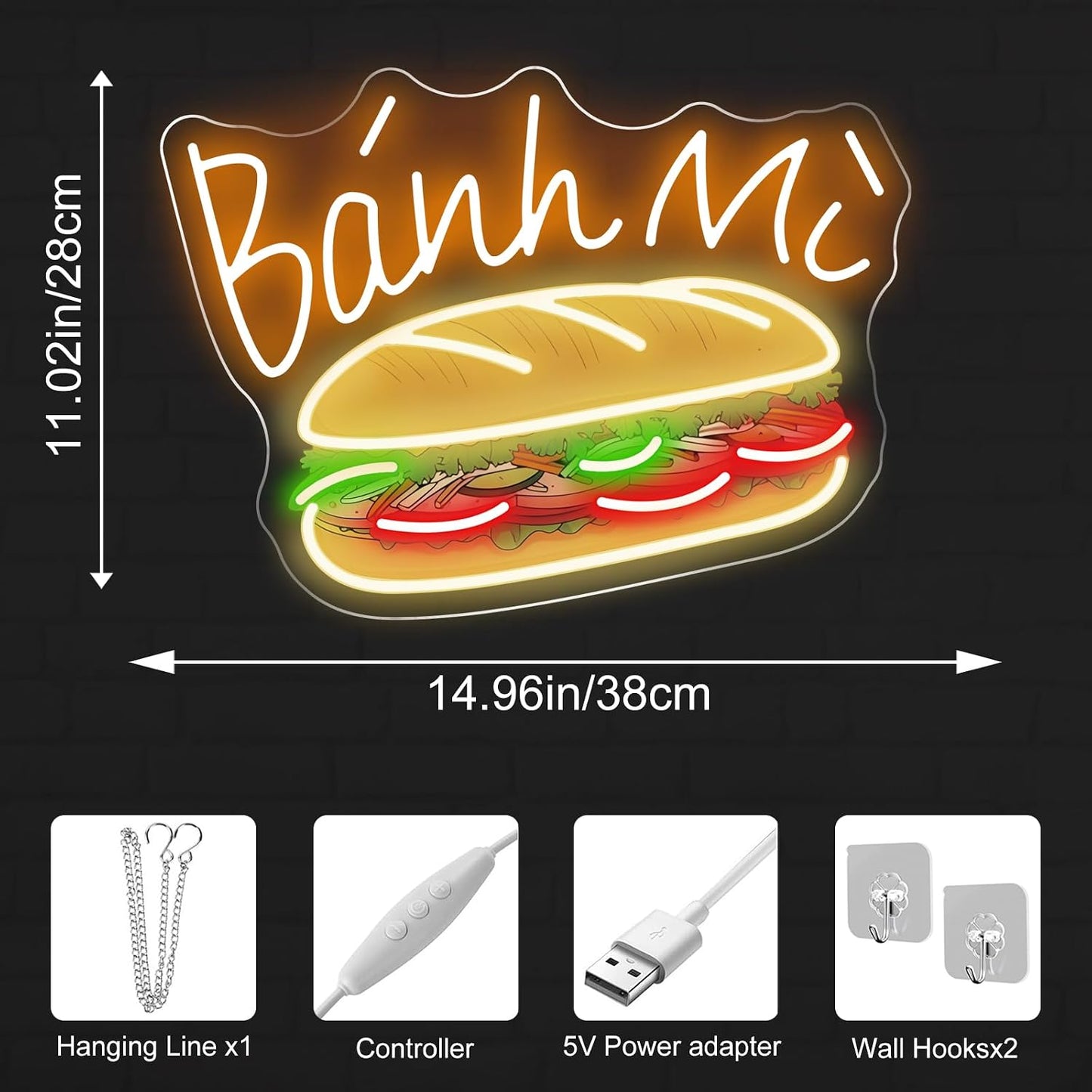Letrero neón Banh Mi LED USB para cocinas y eventos